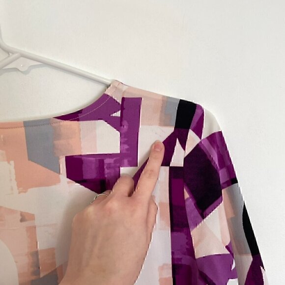 ALFANI Printed Tie Sleeve Blouse Pink Purple Geometric 3/4 Sleeve PETITE Medium - Picture 15 of 15